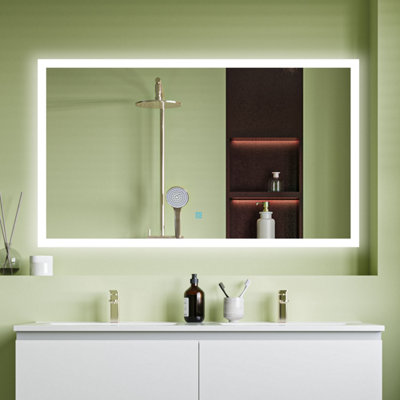 LED Bathroom Mirror with Demister Pad Anti-fog Touch Switch Cool White ...
