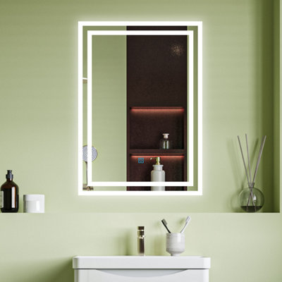 LED Bathroom Mirror with Demister Pad Anti-fog Touch Switch Cool White ...