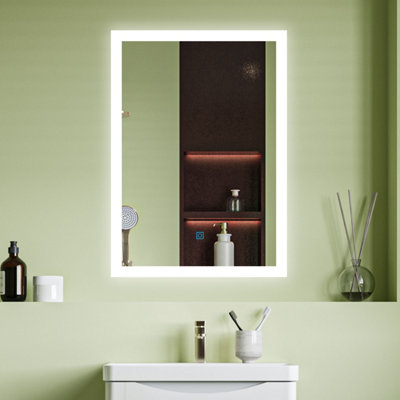 LED Bathroom Mirror with Demister Pad Anti-fog Touch Switch Cool White ...