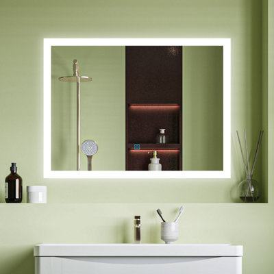LED Bathroom Mirror with Demister Pad Anti-fog Touch Switch Cool White ...