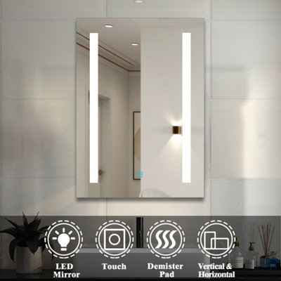 LED Bathroom Mirror with Demister Pad Anti-fog Touch Switch Wall ...