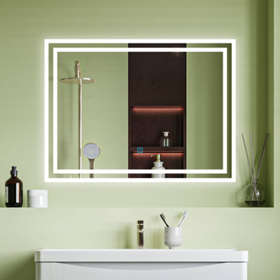 LED Bathroom Mirror with Dimmable 3 Colour, Lighting Memory Demister ...