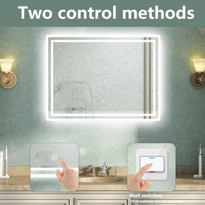 LED Bathroom Mirror with Shaver Socket 3 Colour LightsAnti-fog Dimmable ...