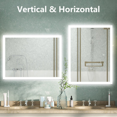 LED Bathroom Mirror with Shaver Socket Demister Pad Anti-fog Dimmable Touch/Wall Switch Vertical/Horizontal Wall Mounted 700x500mm