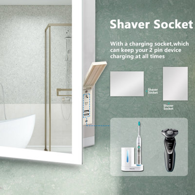 LED Bathroom Mirror with Shaver Socket Demister Pad Anti-fog Dimmable Touch/Wall Switch Vertical/Horizontal Wall Mounted 700x500mm