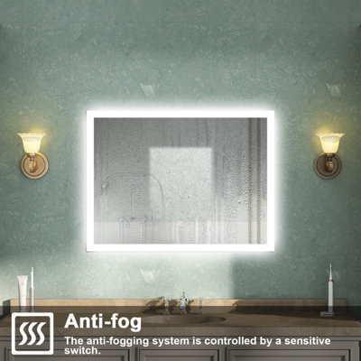 LED Bathroom Mirror with Shaver Socket Demister Pad Anti-fog Dimmable Touch/Wall Switch Vertical/Horizontal Wall Mounted 700x500mm