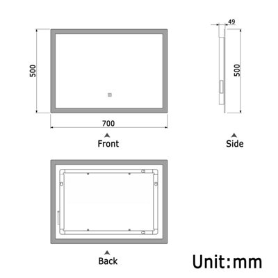 LED Bathroom Mirror with Shaver Socket Demister Pad Anti-fog Dimmable Touch/Wall Switch Vertical/Horizontal Wall Mounted 700x500mm