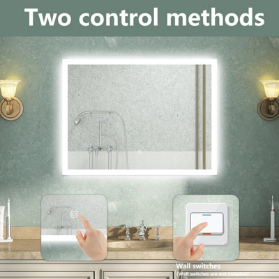 LED Bathroom Mirror with Shaver Socket Demister Pad Anti-fog Dimmable ...