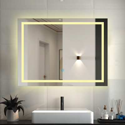 LED Bathroom Mirror with Warm Light Demister Anti-fog Touch Switch Wall ...
