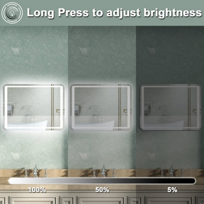LED Bathroom Mirror with White Light Demister Pad Anti-fog Dual Touch ...