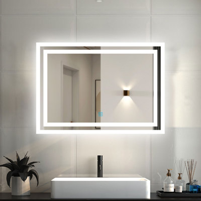 LED Bathroom Mirrors with 3 Colors Dimming Shaver Socket Demister Pad