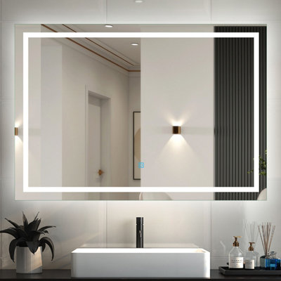 LED Bathroom Wall Mirror with Demister Pad Anti-fog Touch Switch Wall ...