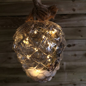 LED Battery Operated Hanging Glass Christmas Pinecone Decoration