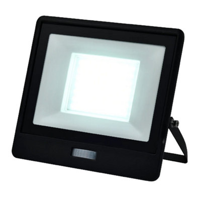 LED Black 50W 4300lm Outdoor IP65 Floodlight with PIR Motion Sensor 6500k Daylight Slim Profile Waterproof Connection