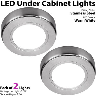 LED Brushed Nickel Round Under Cabinet Kitchen Light Kit with Driver ...