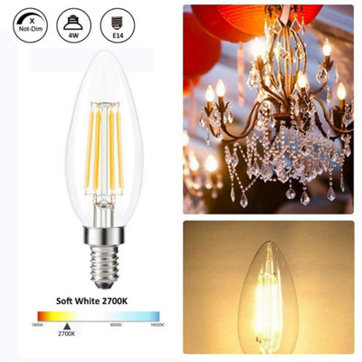 LED Candle Light Bulbs 4W E14 Base, Warm White 2700K (Pack of 10pcs)
