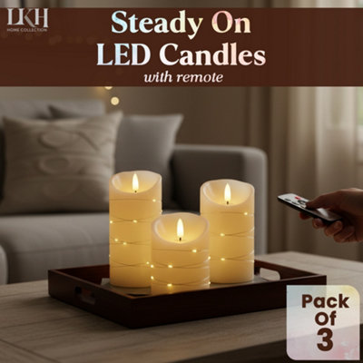 LED Candles with Remote Control Set of 3 Paraffin Battery Operated