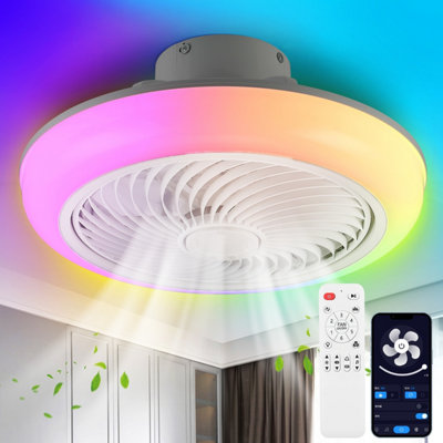 LED Ceiling Fan with Light RGB Timing Dimmable 6 Speed for Bedroom ...