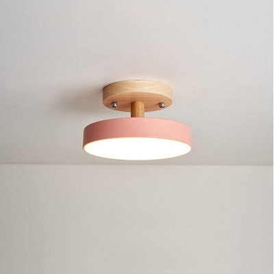 LED Ceiling Lamp Pink Wood Semi-Flush Mount 18cm Cool Light
