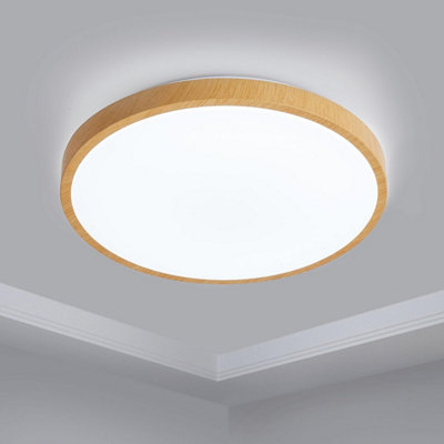 LED Ceiling Light Cold White Flush Mount 34cm Round Wood Effect