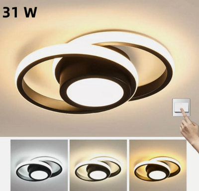 LED Ceiling Light, Round Ceiling Light Indoor Black 31W 3 Color Lights