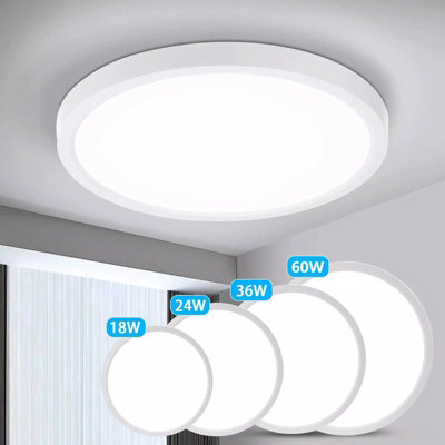 LED Ceiling Light Round Flush Ceiling Light 6500K Waterproof Bathroom Kitchen UK White Three-Color Light 36W