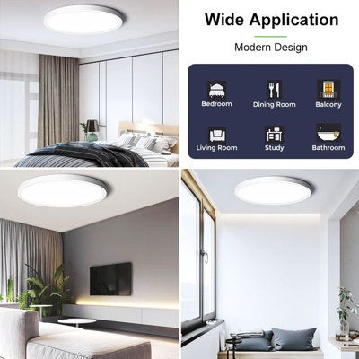 LED Ceiling Light Round Flush Ceiling Light 6500K Waterproof Bathroom Kitchen UK White Three-Color Light 36W