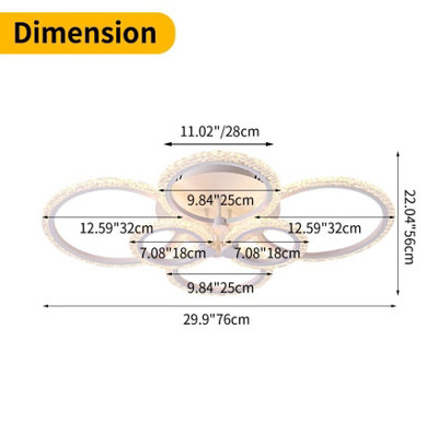 LED Ceiling Lights White Chandelier Dimmable Remote Control 76cm