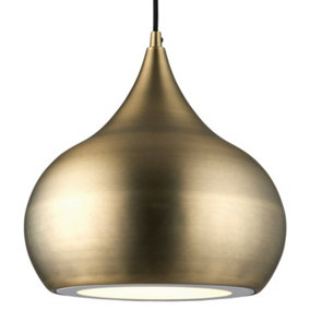 LED Ceiling Pendant Light 18W Cool White Bulb Matt Brass Hanging Dome Shade