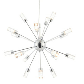 LED Ceiling Pendant Light 18W Warm White Bulb Chrome Hanging Star Feature Kit