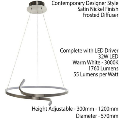 LED Ceiling Pendant Light 32W Warm White Satin Nickel Loop Feature ...