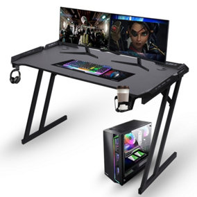 LED Computer RGB Gaming Desk with Cup Holder and Headphone Hook