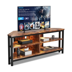 LED Corner TV Stand, 55" Gaming Entertainment Unit, Vintage Industrial Cabinet with Open Shelves, 114x36x45.5CM