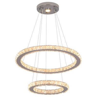 LED Crystal Chandelier Silver Pendant Light 3 Color Lights (50+30cm)