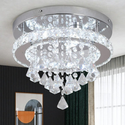 LED Crystal Silver Chandelier Ceiling Light Pendant Light Cold White ...