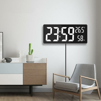 LED Digital Wall Clock Large Digits Display White Indoor Office Living ...