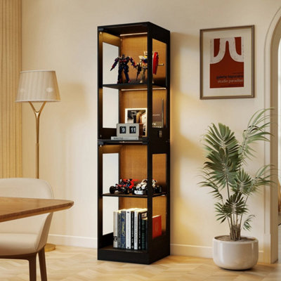 LED Display Cabinet 4 Tier Glass Doors 3 Color Sensor Light Cupboard ...