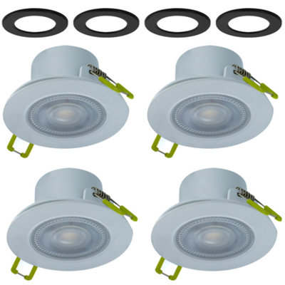 LED Downlights 5.5W 550lm 68mm Cut Out Dimmable Tiltable CCT Switch 3000/4000/6500K - White (4 Pack) - Matt Black Bezels