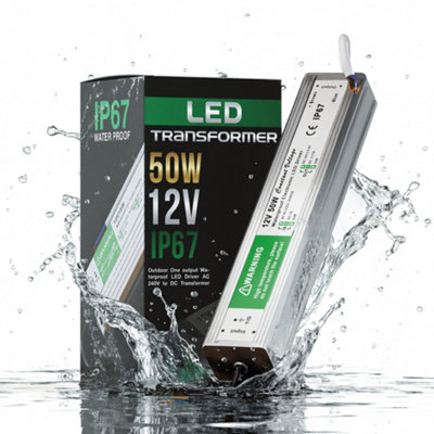 LED Driver 50W 12V, IP67 Waterproof Transformer, AC 100-240V to DC 12V ...