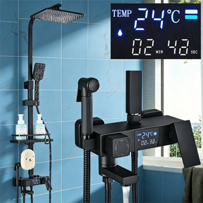 LED Exposed Bathroom Shower Mixer Twin Head Large Bar Set Square Valve ...
