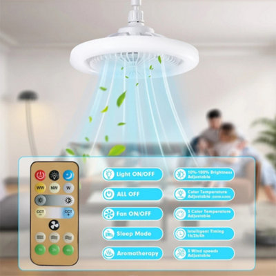 LED Fan Light Ceiling Adjustable Wind Speed Remote Control Bedroom ...