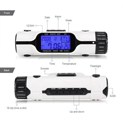 LED Flashlight Digital World Time Alarm Clock with Thermometer for ...