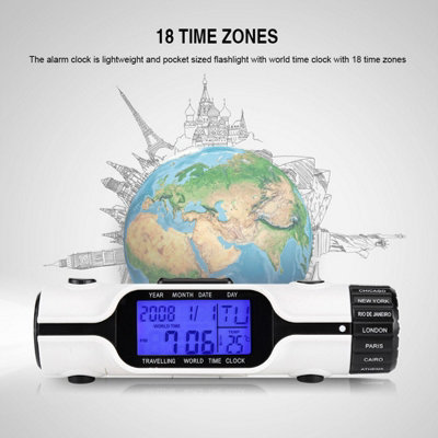 LED Flashlight Digital World Time Alarm Clock with Thermometer for ...