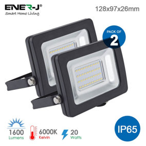 LED Floodlight Non PIR Slim Line Black Body with 2 Years Warranty (20 Watts, 6000K) Pack of 2