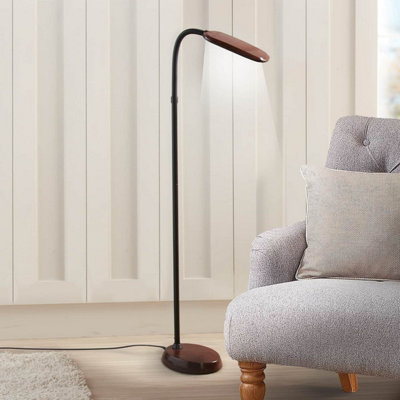 LED Floor Lamp, Energy Saving, Adjustable Gooseneck, 3 Dimmable Light Settings, Burr Walnut Effect, H127cm, 1.7m Lead