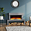 LED Freestanding Electric Fire Suite Black Fireplace with Grey Surround Set 7 Flame Colors Adjustable 47 Inch