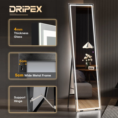 LED Full-Length Mirror 160x40cm Free Standing or Wall Mounted with ...