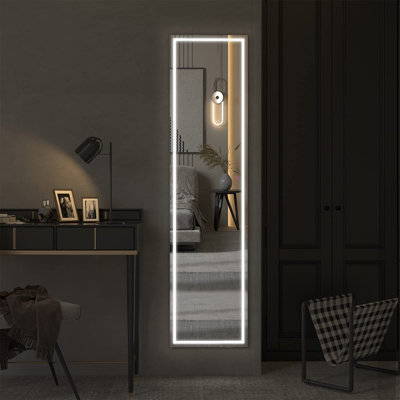 LED Full Length Mirror 160x40cm Free Standing or Wall Mounted with Lights 3 Colors Lighting