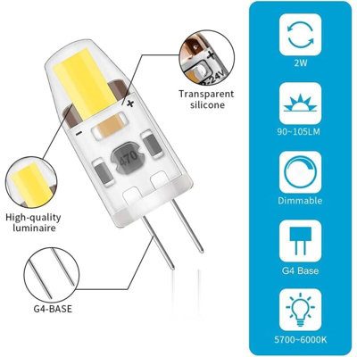 ZHENMING G4 LED Bulbs 10-Pack – 110V-130V AC Dimmable Bi-Pin, 2W (20-30W Halogen Eq.), 6000K Daylight White For Under-Cabinet & Landscape Lighting