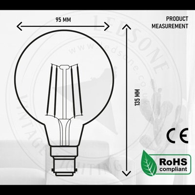 LED G95 B22 4W 450lm Bayonet Amber Globe Warm white 2700K Dimmable LED ...